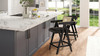 Milan 25.5" Modern Resin Webbing Back Counter Stool with Arms, Set of 3, Ebony Black Bouclé
