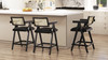 Milan 25.5" Modern Resin Webbing Back Counter Stool with Arms, Set of 3, Ebony Black Bouclé
