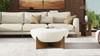 Bali 37" Round Upholstered Cocktail Ottoman with Natural Wood Base, Ivory White Bouclé