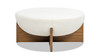Bali 37" Round Upholstered Cocktail Ottoman with Natural Wood Base, Ivory White Bouclé