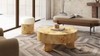 Nebula 35.5" Burl Wood Round Pillar Leg Coffee Table, Warm Natural Brown