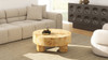 Nebula 35.5" Burl Wood Round Pillar Leg Coffee Table, Warm Natural Brown