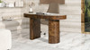 Jesse 55.5"  Burl Wood Single Drawer Oval Computer Desk, Dark Brown