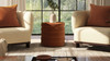 Fuji 19" Oversized Round Storage Ottoman, Burnt Orange