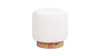 Tilly 16.5" Round Fur Upholstered & Burl Pouf Ottoman, Cottontail White