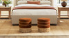 Edward 17.5" Round Upholstered Ottoman with Bullion Fringe, Burnt Orange