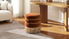 Edward 17.5" Round Upholstered Ottoman with Bullion Fringe, Burnt Orange