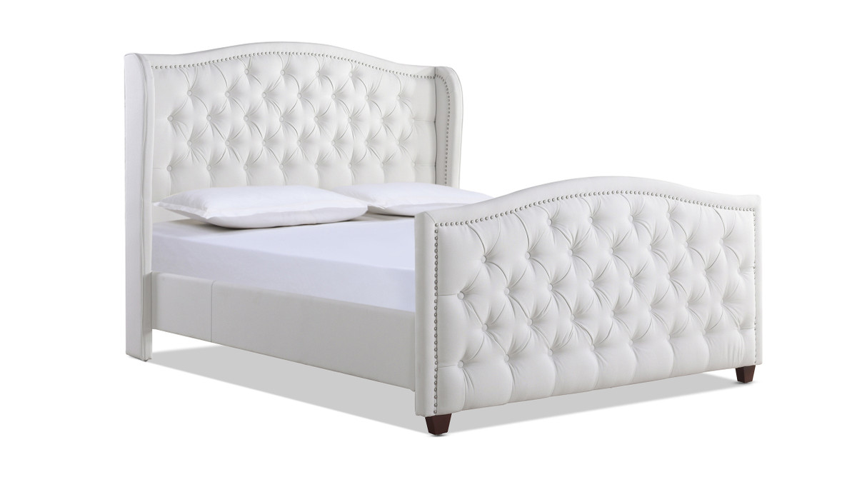 Marcella Upholstered Shelter Headboard Bed Set, Queen, Bright White