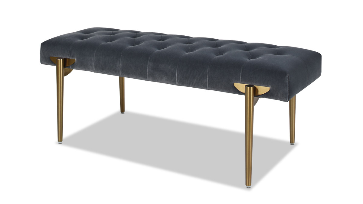 Aria Upholstered Gold Accent Bench, Steel Gray