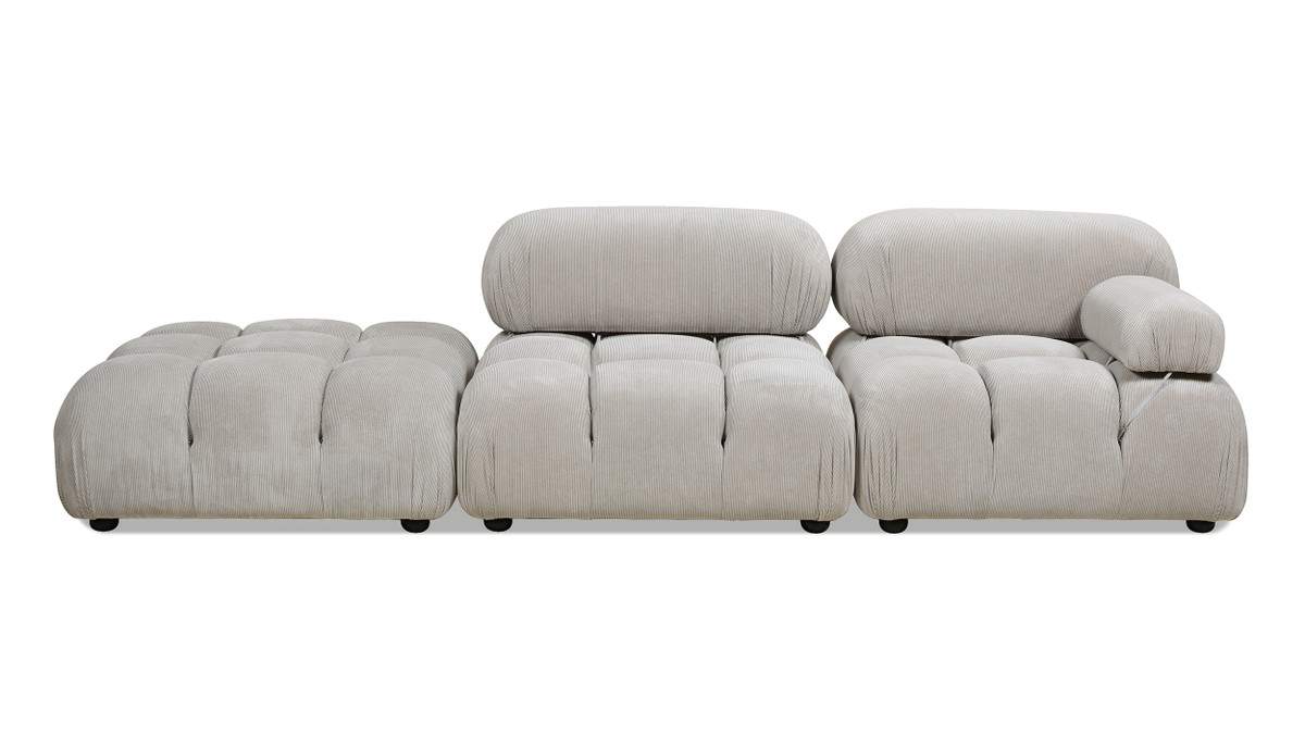 Marcel 109.5" Bubble Modular Modern Chaise Single Arm 3-Piece Sofa, Pebble Gray