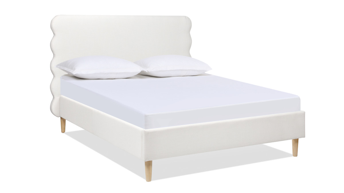 Stockholm Modern Wavy Headboard Platform Bed, Queen, Antique White