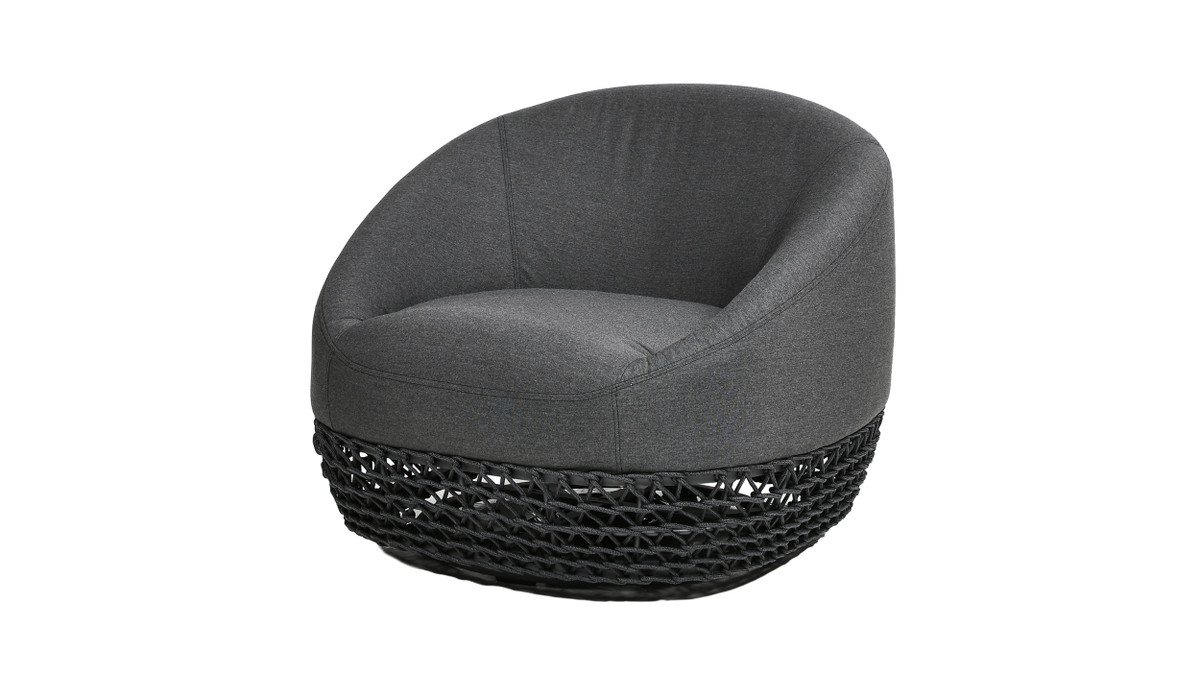 Willow 35.5" Sunbrella® Upholstered Woven Patio Deep Seating Armchair, Graphite Gray-Black Sunbrella Acrylic