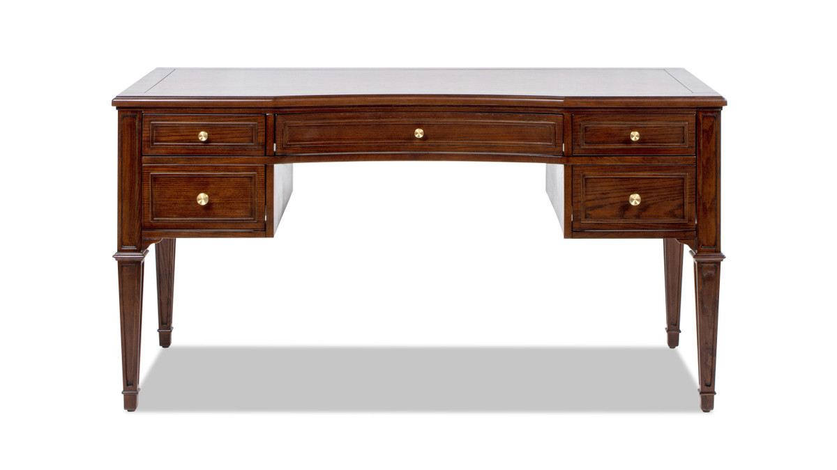 Dauphin Gold Accent 5-Drawer Wood Executive Desk, Walnut Brown