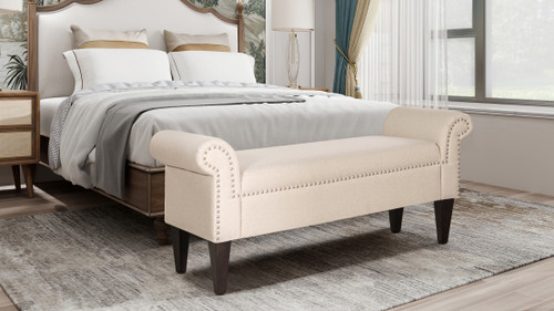 Kathy Roll Arm Entryway Accent Bench, Sky Neutral Beige