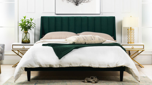 Aspen Vertical Tufted Headboard Platform Bed Set, King, Evergreen