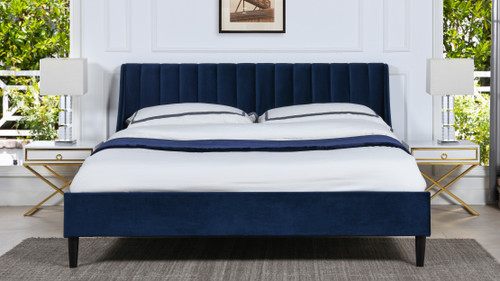 Aspen Vertical Tufted Headboard Platform Bed Set, King, Navy Blue