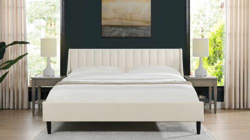 Aspen Vertical Tufted Headboard Platform Bed Set, King, Cloud White