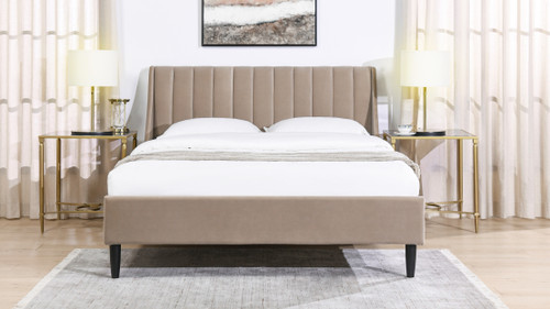 Aspen Vertical Tufted Headboard Platform Bed Set, Queen, Mink Beige