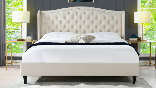 Coverley Tufted Wingback Platform Bed, King, Sky Neutral Beige