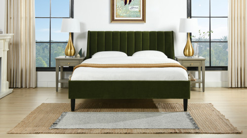Aspen Vertical Tufted Modern Headboard Platform Bed Set, Queen, Olive Green