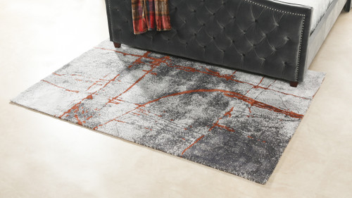 Quarry 5 x 6.5" Abstract Area Rug, Gray & Orange Polypropylene
