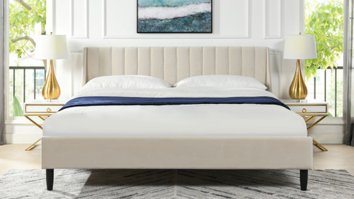 Aspen Vertical Tufted Headboard Platform Bed Set, King, French Beige