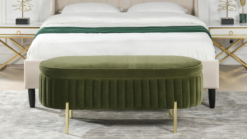 Chloe Modern Glam Storage Bench, Olive Green