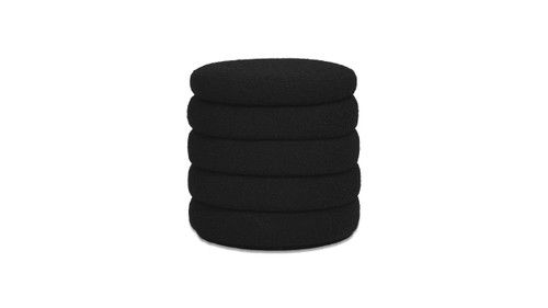 Fuji 19" Oversized Round Storage Ottoman, Ebony Black Bouclé