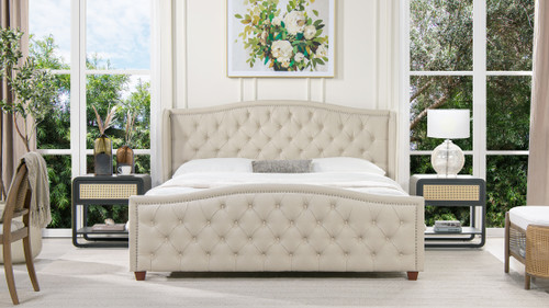 Fontana Wingback Upholstered Platform Bed Frame, King, Sky Neutral Beige