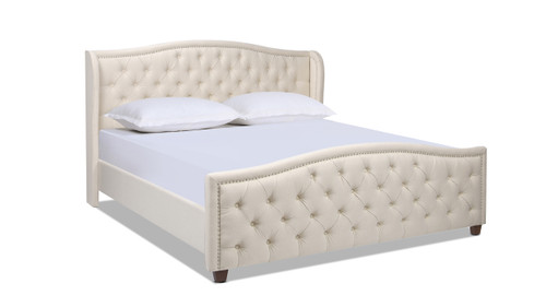 Fontana Wingback Upholstered Platform Bed Frame, King, Sky Neutral Beige