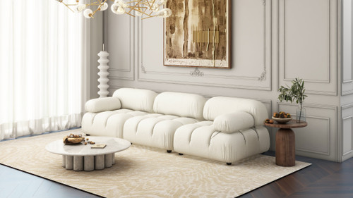 Marcel 109.5" Bubble Modular Modern 3-Piece Sofa, Ivory White Bouclé