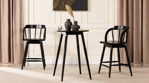 Breda 25" Round Counter-Height Bistro Dining Table with Spindle Legs, Black