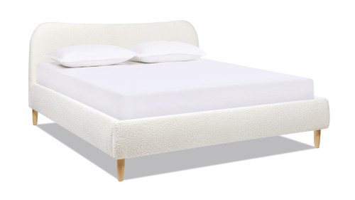 Roman Curved Headboard Upholstered Platform Bed, King, Ivory White Bouclé
