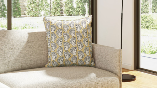 La Broderie 20" Square Embroidered Throw Pillow & Feather Down Insert, Apollo Bust Gold & Cream