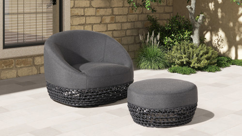 Willow 35.5" Sunbrella® Upholstered Woven Patio Deep Seating Armchair, Graphite Gray-Black Sunbrella Acrylic