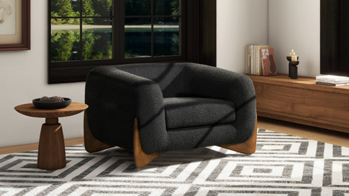 Alpine 44" Sherpa Arm Chair, Ebony Black Bouclé
