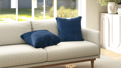 Astrid 20" Square Accent Throw Pillow Cover with Feather Insert, Cerulean Blue Bouclé
