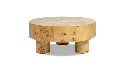 Nebula 35.5" Burl Wood Round Pillar Leg Coffee Table, Warm Natural Brown