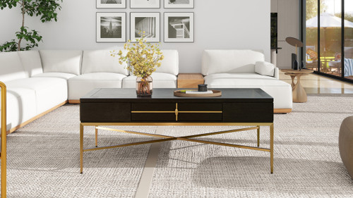 Kingsly 51" Contemporary Glam Storage Coffee Table, Espresso Black