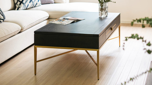 Kingsly 51" Contemporary Glam Storage Coffee Table, Espresso Black