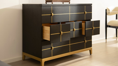 Kingsly 42" Contemporary Glam Storage Chest, Espresso Black