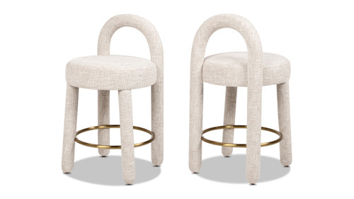 Penny Round Arched Fully Upholstered Counter Stool, Set of 2, Travertine Beige