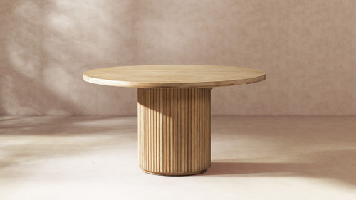 Charlotte 55" Round Fluted Solid Wood Dining Table, Bleached Blonde