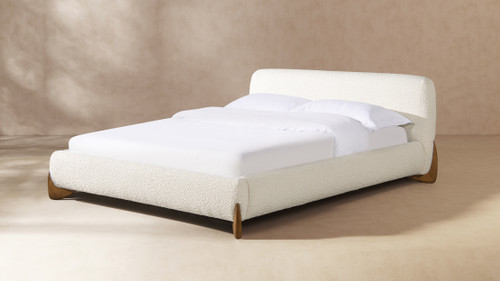 Alpine Puffy Modern Platform Bed, Queen, Ivory White Bouclé