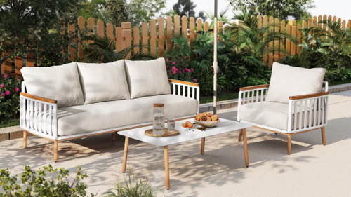 Calarono 2pc Teak & Aluminium Outdoor Sofa and Coffee Table Patio Set