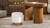 Tilly 16.5" Round Fur Upholstered & Burl Pouf Ottoman, Cottontail White