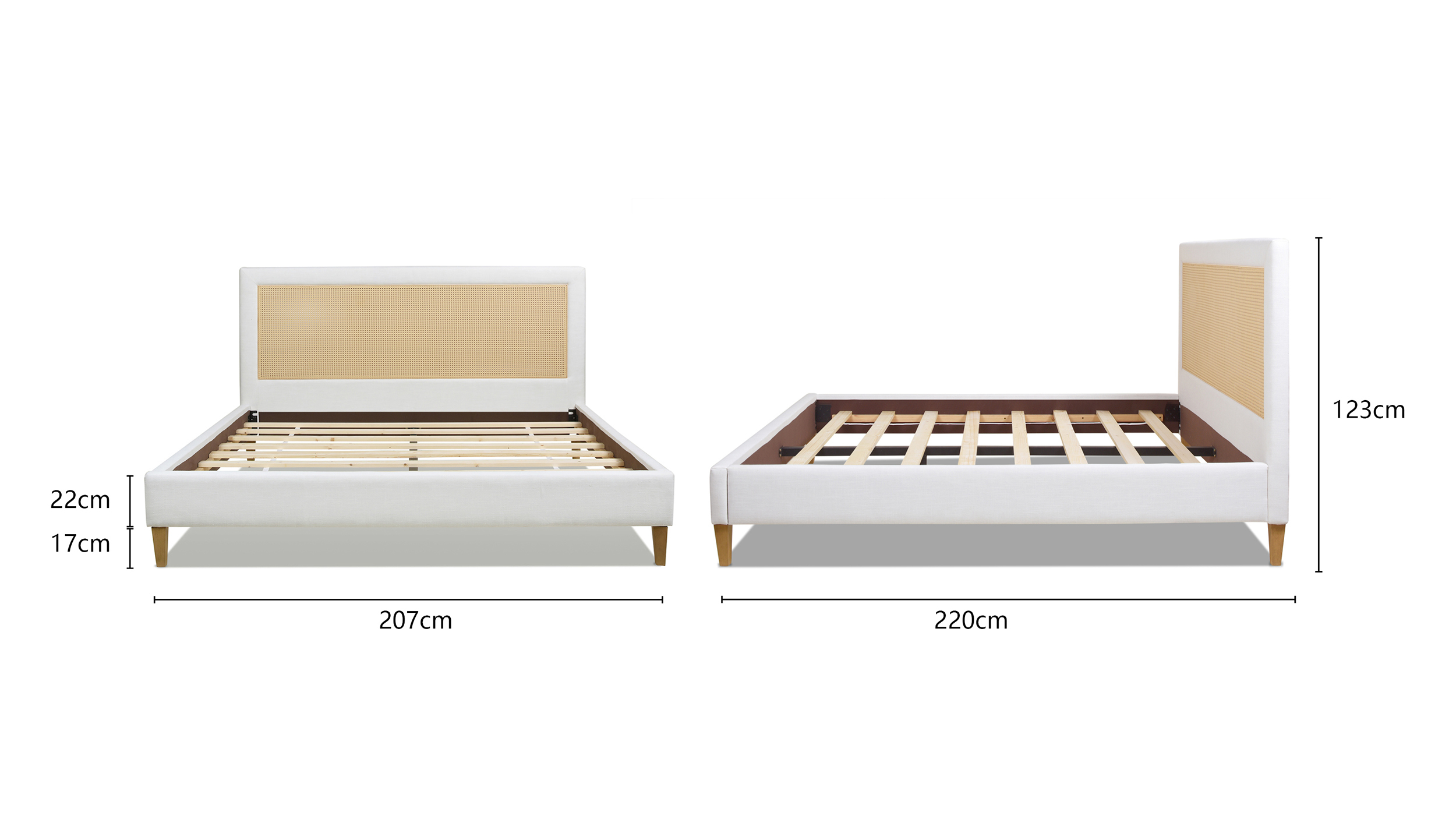 Haley Upholstered Cane-Back Platform Bed, King, Snow White