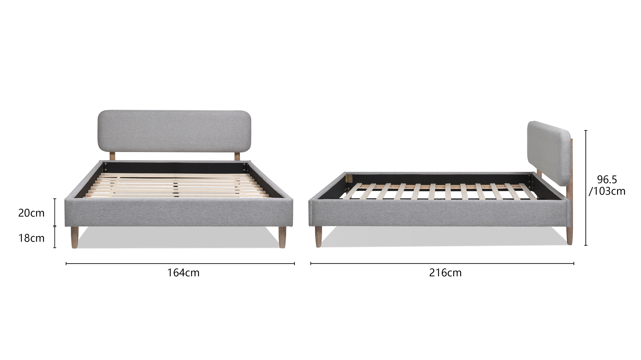 Diego Low Upholstered Platform Bed, Queen, Light Grey