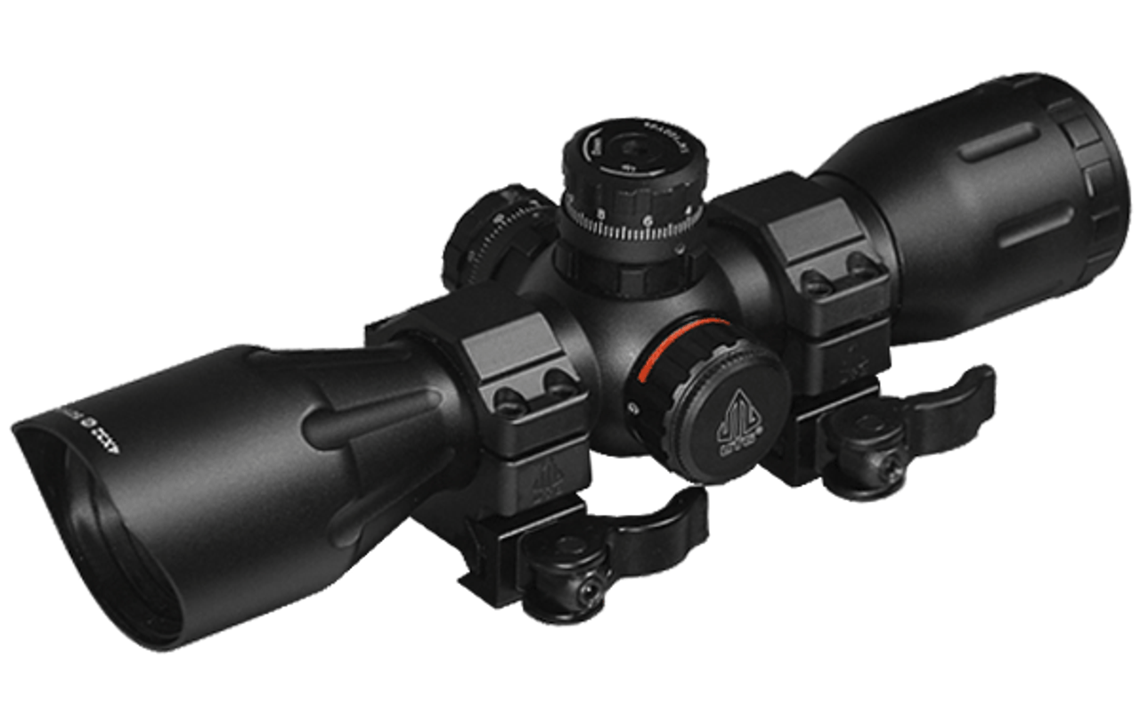 UTG 4X32 Wide Angle Scope w/5-step RGB Reticle & RQ2W1104 Rings SCP-M4CR5WQ