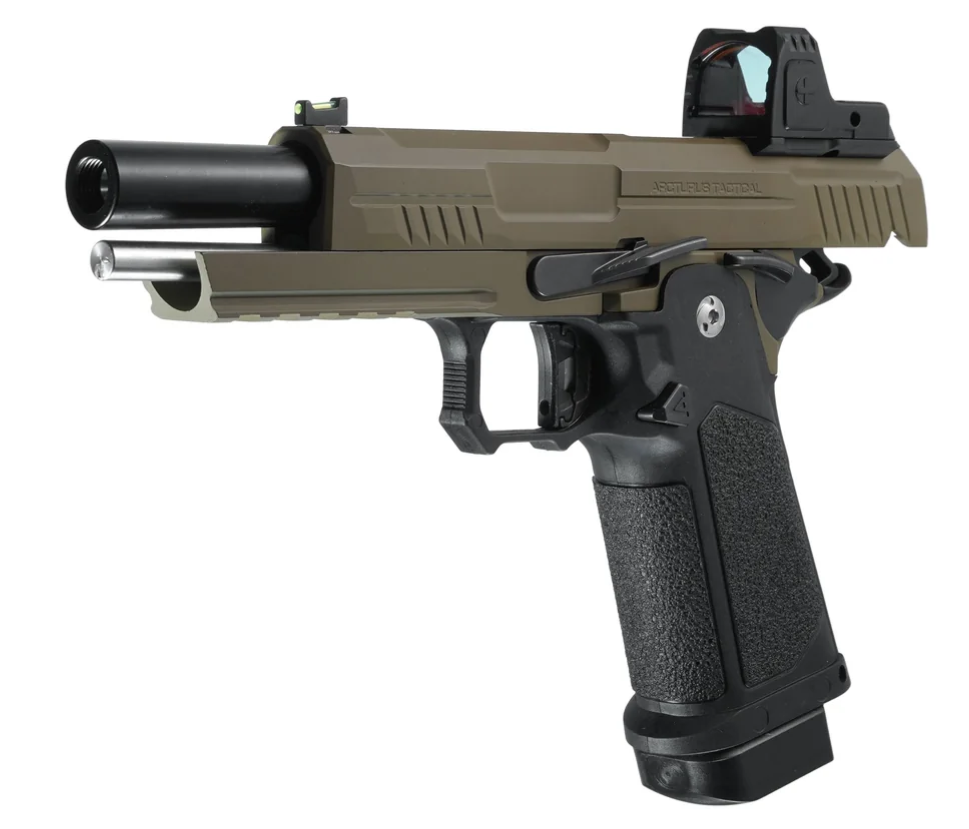 ARCTURUS Vanguard 5" Hi-Capa GBB Pistol w/Optics Ready Slide & ARS-1 Red Dot Combo BLK-TAN
